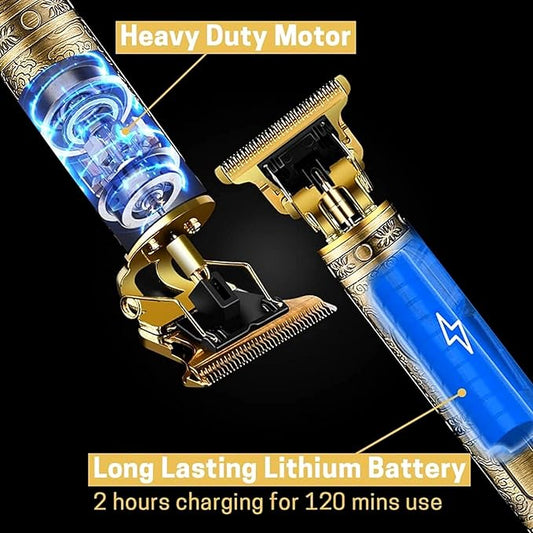 GOLDEN TRIMMER Professional Battery Powered Rechargeable Cordless Beard Hair Trimmer Kit with Guide Combs Brush USB Cord for Men, Family or Pets, Multicolor